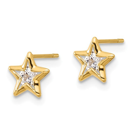 Pendientes de Botón con Estrella CZ en Oro Amarillo de 14k