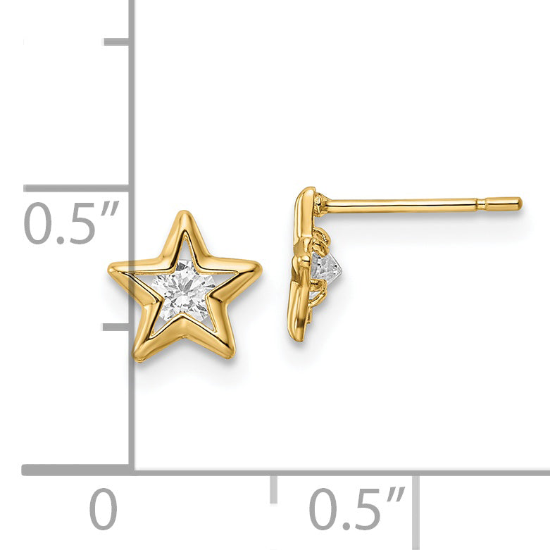 Pendientes de Botón con Estrella CZ en Oro Amarillo de 14k