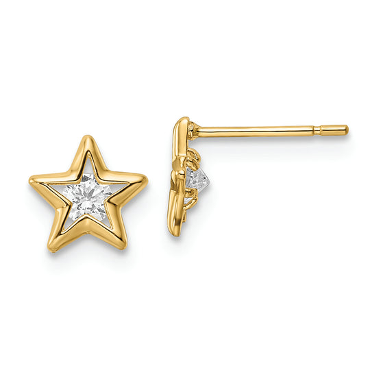 Pendientes de Botón con Estrella CZ en Oro Amarillo de 14k