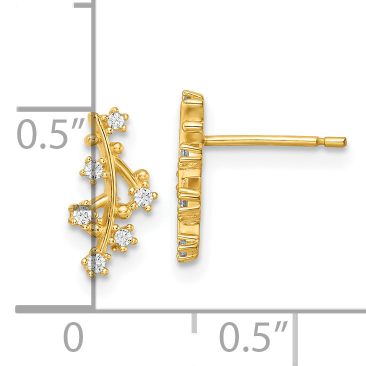 Pendientes Colgantes en Oro Amarillo de 14k Pulido con Ramas de Árbol y CZ