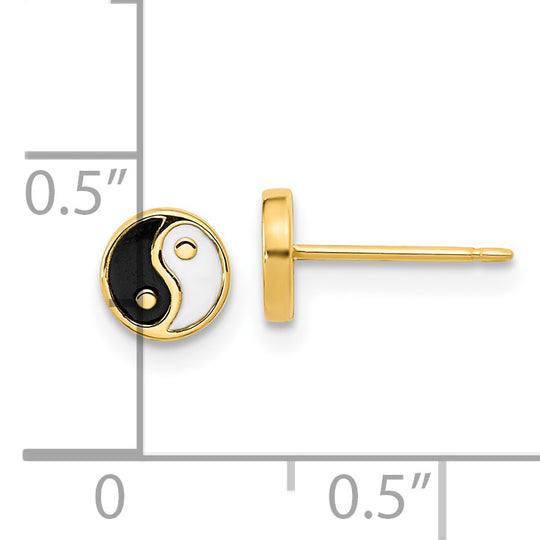 Pendientes de Botón en Oro Amarillo de 14K con Esmalte Negro/Blanco Yin y Yang