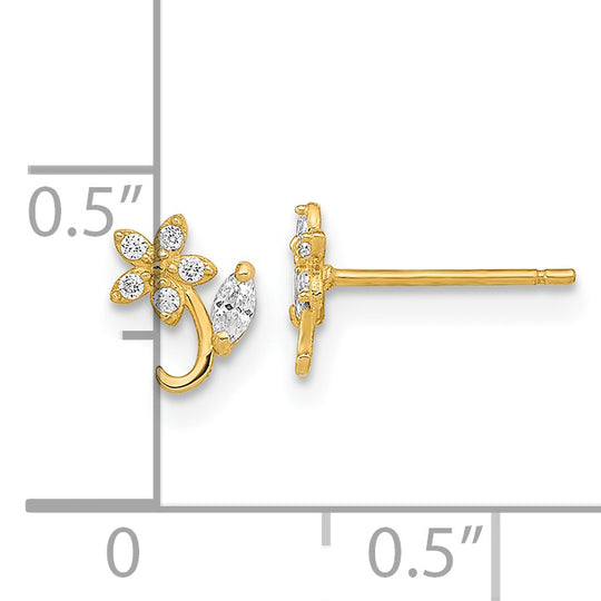 Pendientes Post con Flor de Circón (CZ) Pulidos de 14k