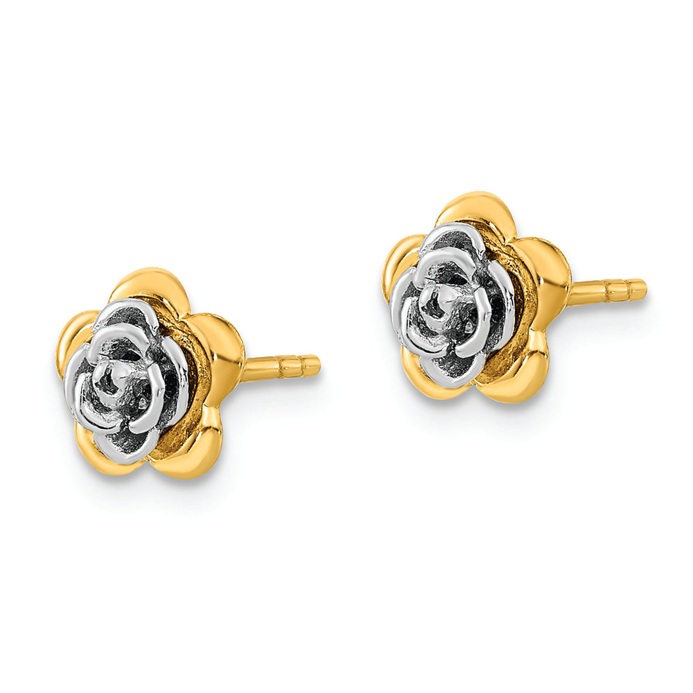 Pendientes de Botón con Flor en Oro de 14k Bicolor