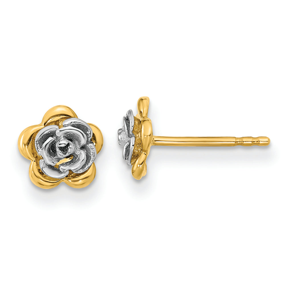 Pendientes de Botón con Flor en Oro de 14k Bicolor