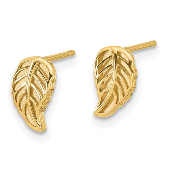 Pendientes de Botón de Oro Bicolor de 14k en Forma de Hoja