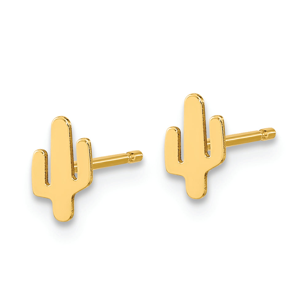 Pendientes Post con Cactus Pulido en Oro Amarillo de 14k