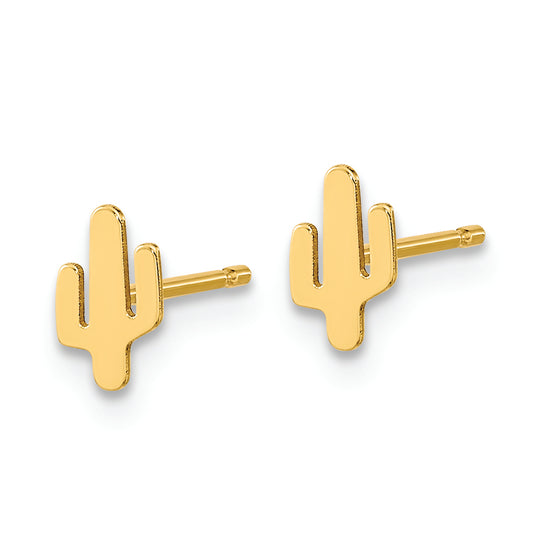 Pendientes Post con Cactus Pulido en Oro Amarillo de 14k