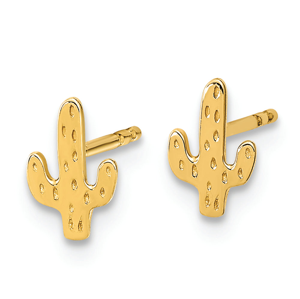 Pendientes Post con Cactus Pulido en Oro Amarillo de 14k