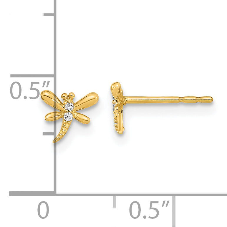 Pendientes con Libélula Pulidos de 14k con CZ