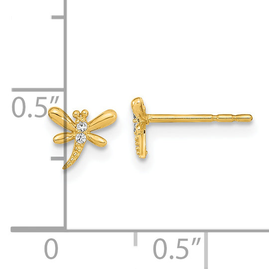 Pendientes con Libélula Pulidos de 14k con CZ