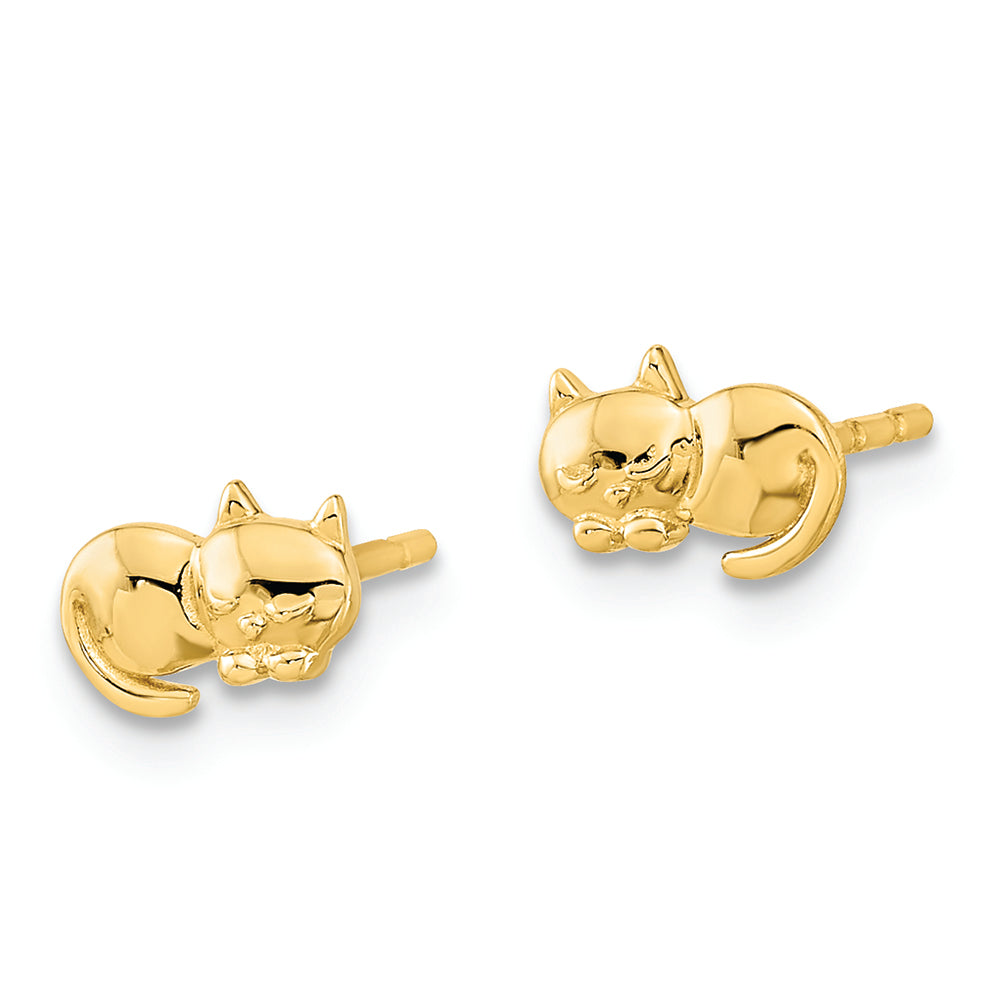 Pendientes de Botón con Gato Pulido en Oro de 14k