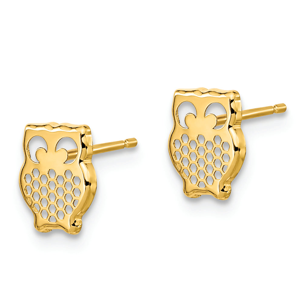 Pendientes Post con Búho Texturizado en Oro Amarillo de 14k