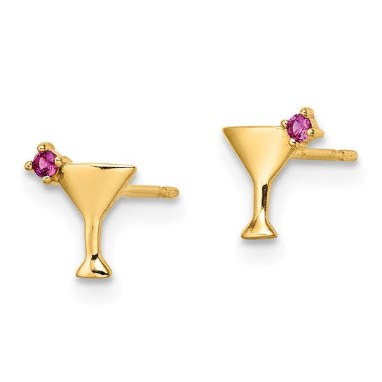 Pendientes de Botón con Circonia Cúbica (CZ) en Martini en Oro de 14k (Rosa/Rojo)