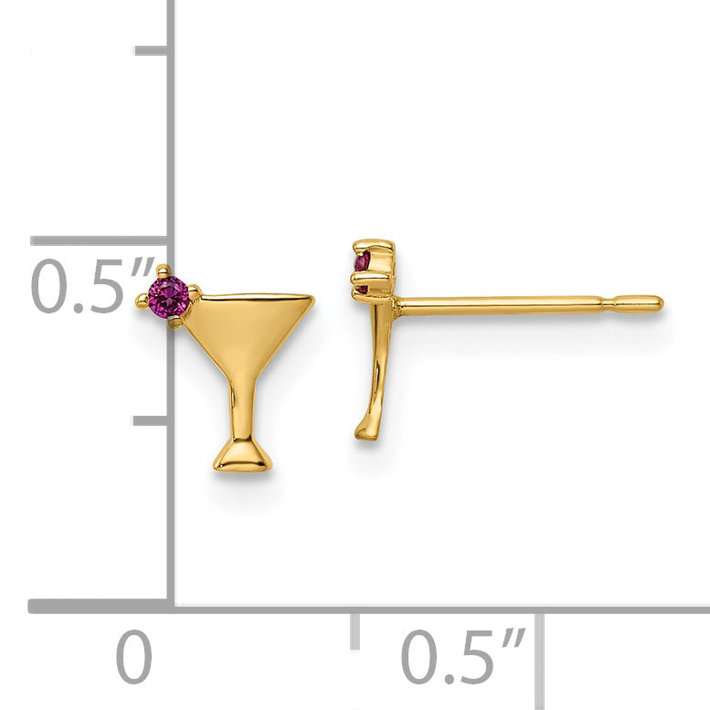 Pendientes de Botón con Circonia Cúbica (CZ) en Martini en Oro de 14k (Rosa/Rojo)