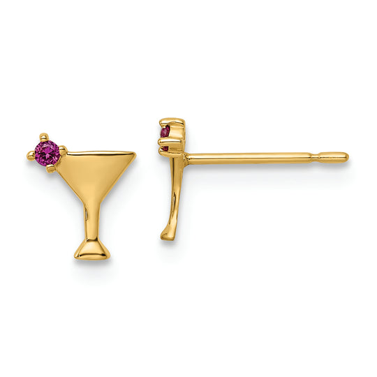 Pendientes de Botón con Circonia Cúbica (CZ) en Martini en Oro de 14k (Rosa/Rojo)