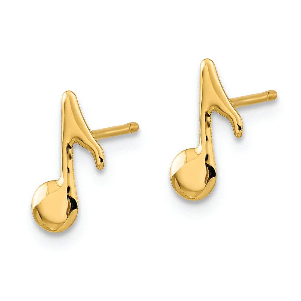 Pendientes de Botón en Oro Amarillo de 14K con Nota Musical Pulida