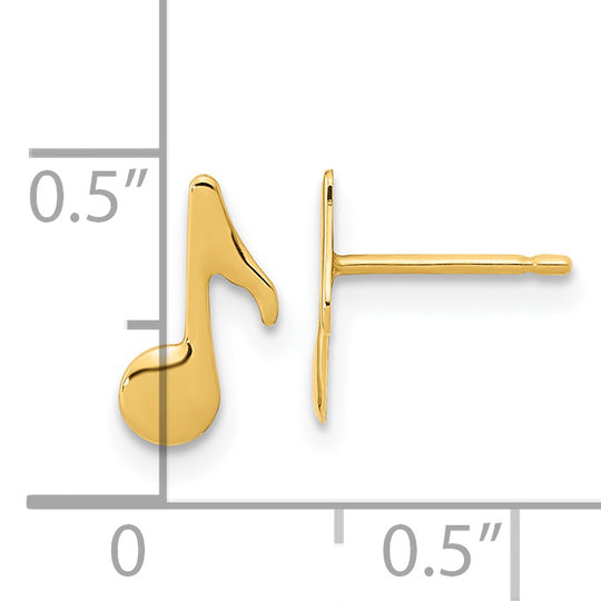 Pendientes de Botón en Oro Amarillo de 14K con Nota Musical Pulida