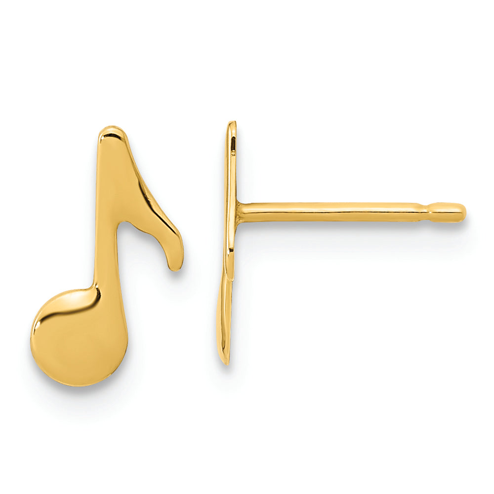 Pendientes de Botón en Oro Amarillo de 14K con Nota Musical Pulida