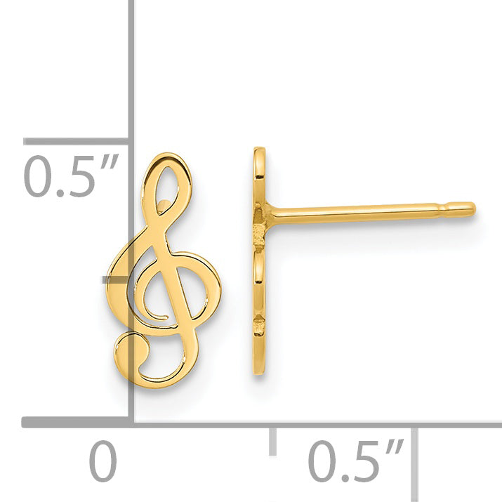 Pendientes de Botón en Oro Amarillo de 14K con Nota de Clave de Sol Pulida