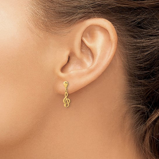 Aretes Colgantes de Clave de Sol Pulidos de 14K