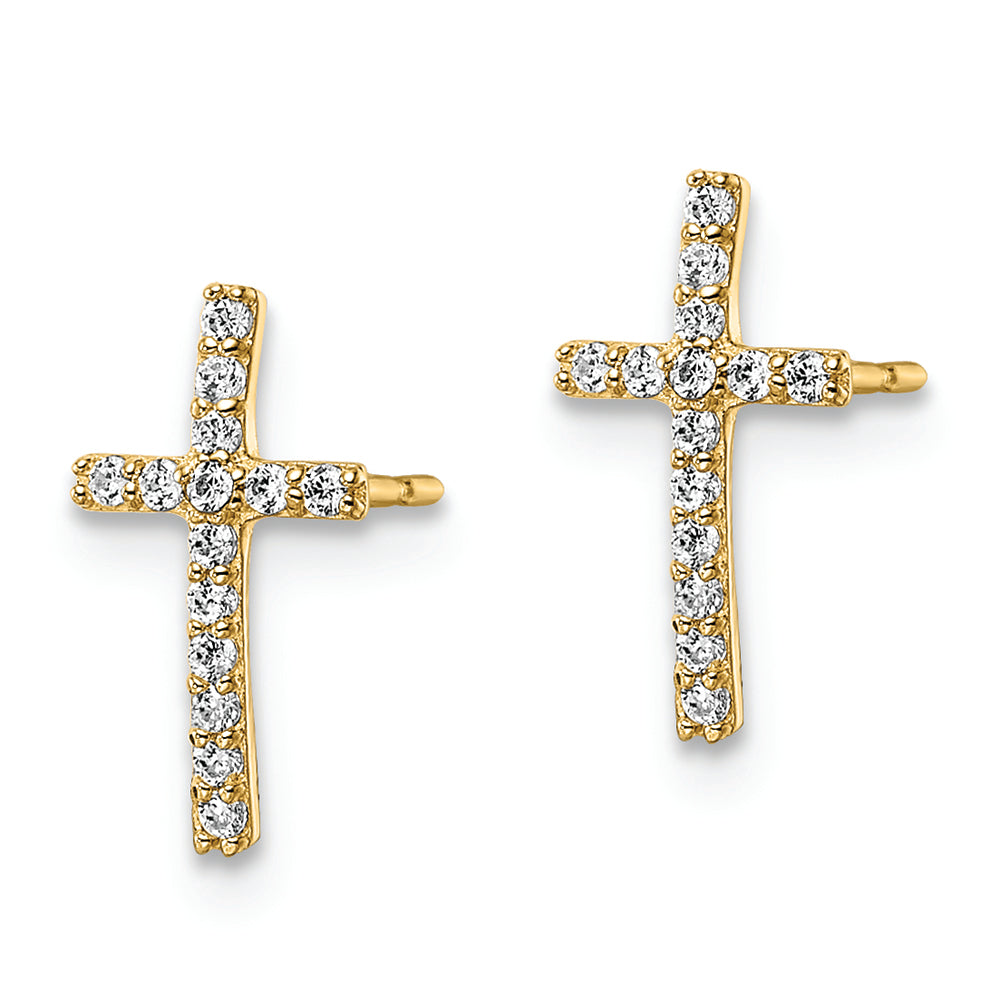 Aretes de Cruz con Circonita Cúbica en Oro de 14k