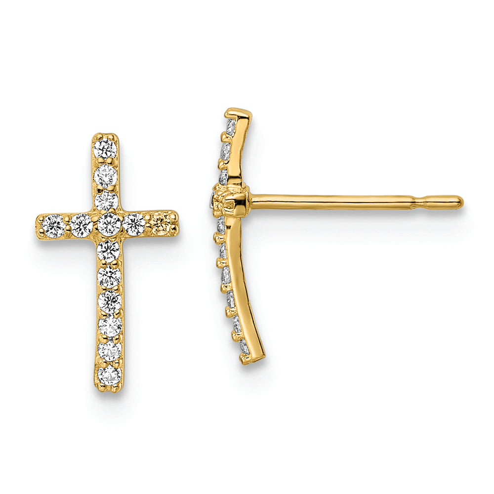 Aretes de Cruz con Circonita Cúbica en Oro de 14k