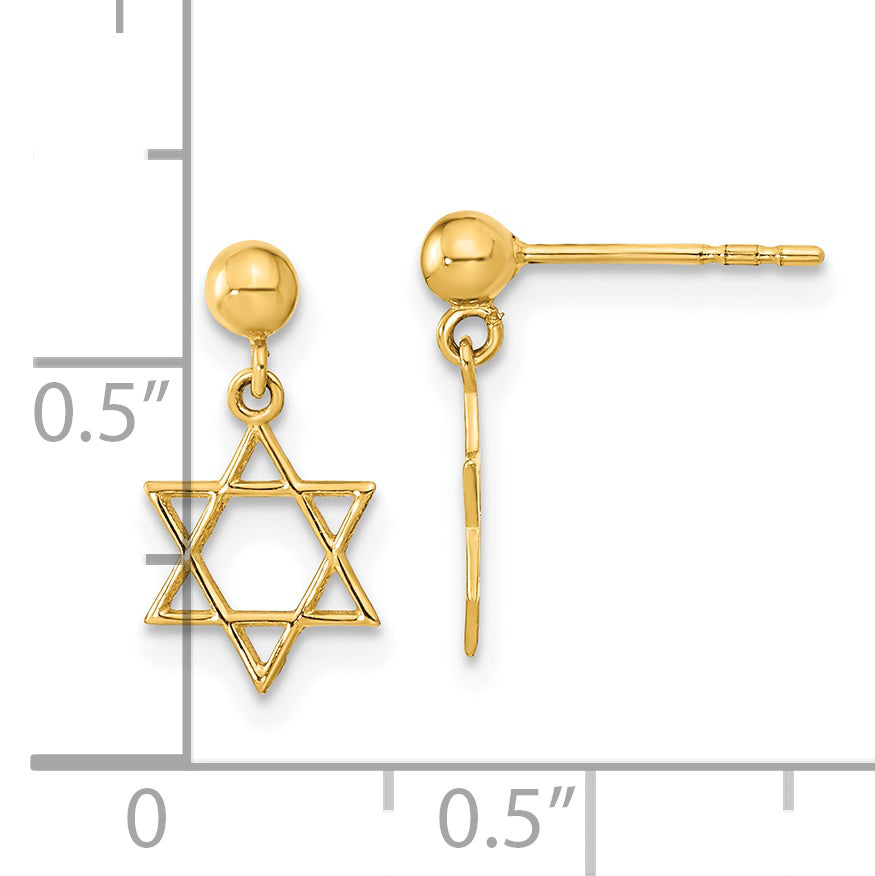 Pendientes Colgantes de Estrella de David en Oro de 14k Pulido