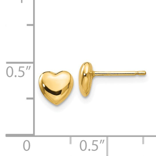 Pendientes de Corazón Pulido de Oro Amarillo de 14k