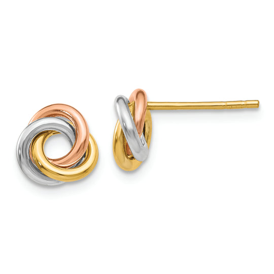 Pendientes de Nudos Retorcidos en Oro Tri-color de 14k