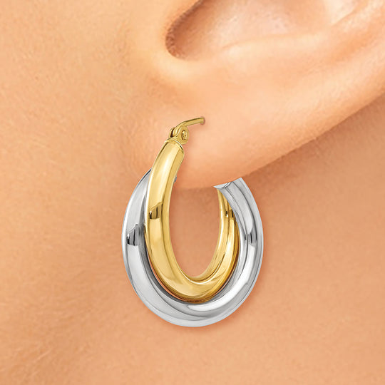 Aretes Tipo Argolla de Tubo Doble Pulido en Oro Bicolor de 14k