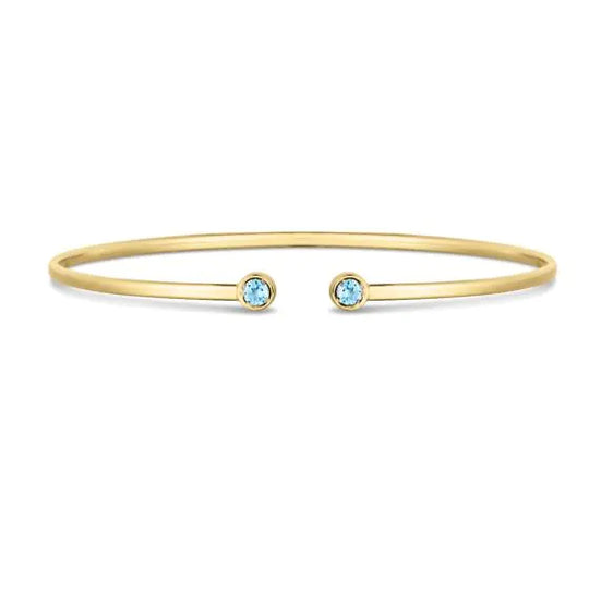 Brazalete Abierto con Topacio Azul en Oro de 14k