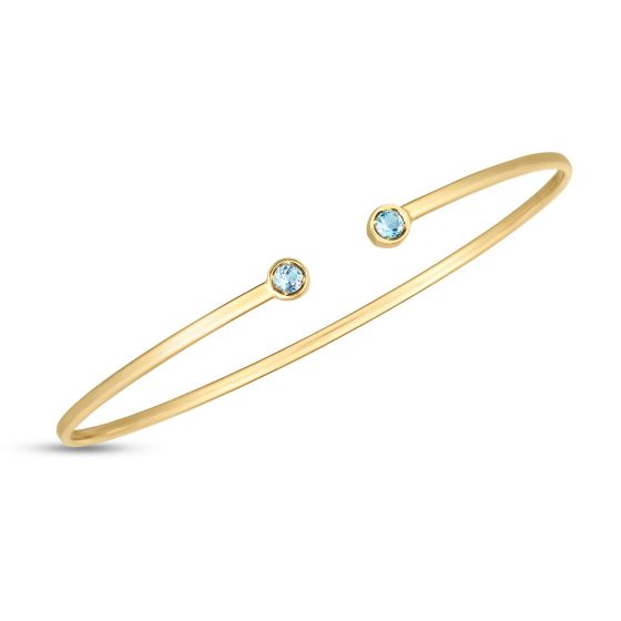 Brazalete Abierto con Topacio Azul en Oro de 14k