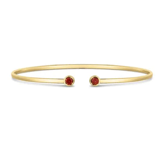 Brazalete Abierto con Granate en Oro de 14k