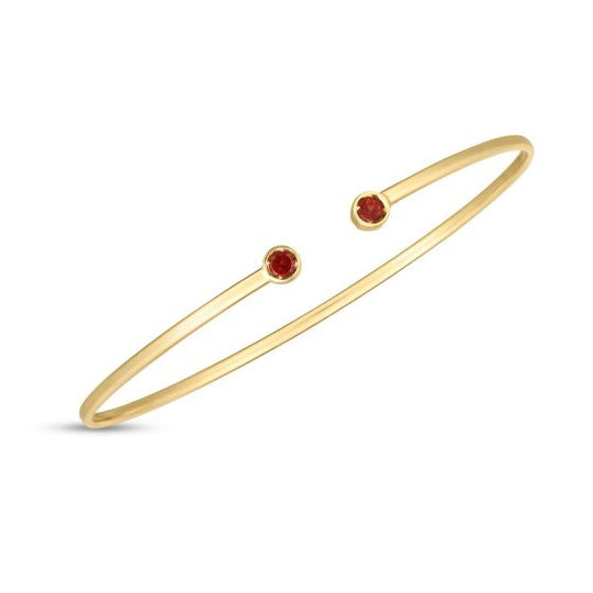 Brazalete Abierto con Granate en Oro de 14k