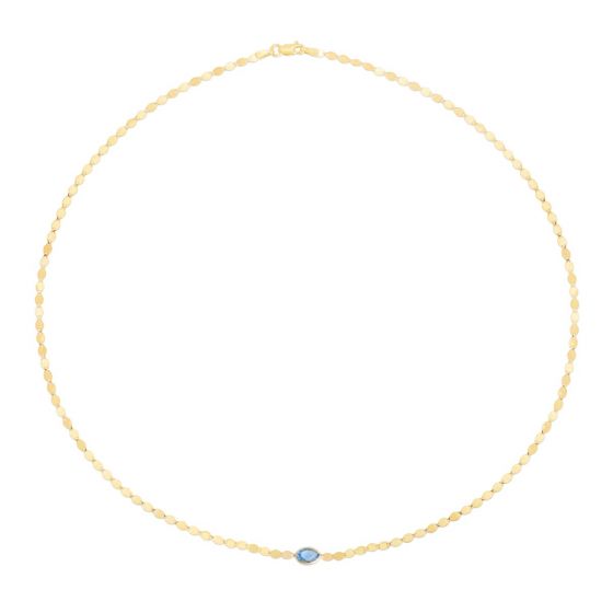 Collar de Cadena con Espejo de Topacio Azul en Oro Amarillo de 14k