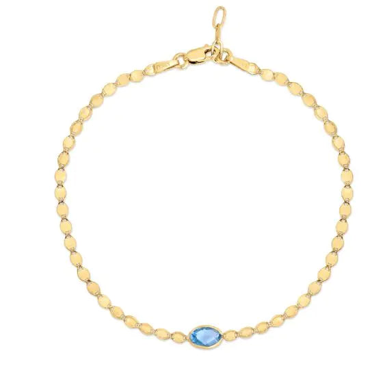 Collar de Cadena con Espejo de Topacio Azul en Oro Amarillo de 14k