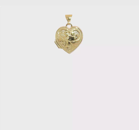 Locket de Corazón de Oro Amarillo de 14k con Diseño de Remolino Reversible de 15 mm