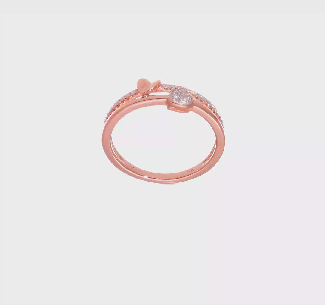 Anillo de Diamantes en Oro Rosa de 14k Pulido con Corazones