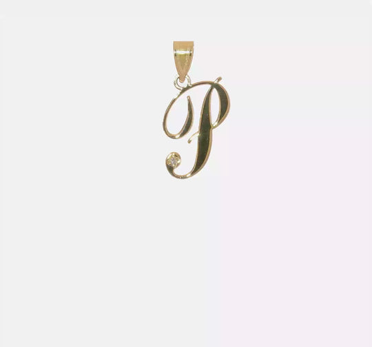 Dije Inicial "P" en Cursiva con Diamante en Oro Amarillo de 14k