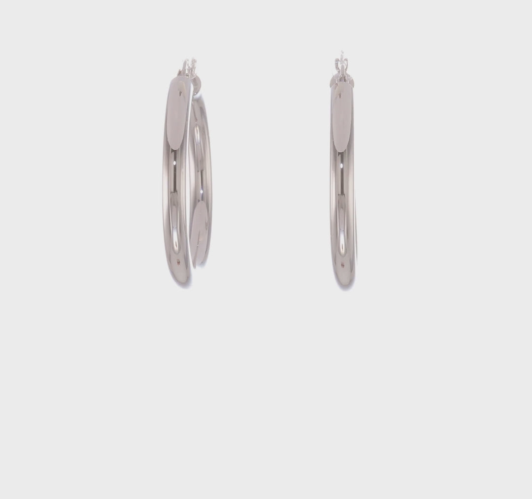 Pendientes de Aro Tubo Pulidos de Oro Blanco de 14K de 4 mm