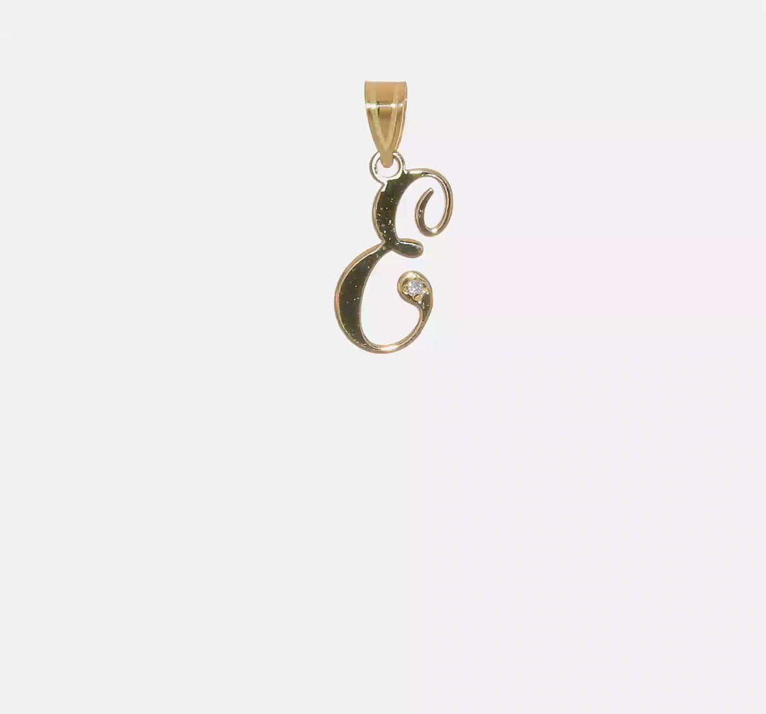 Dije con la Inicial "E" en Estilo Cursiva en Oro Amarillo de 14k con Diamante