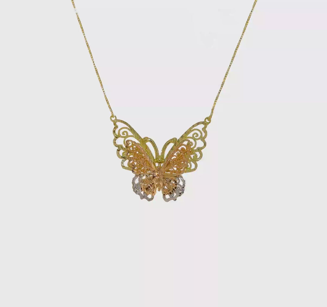 Collar de Mariposa en Oro Amarillo y Rosa de 14K con Rodio