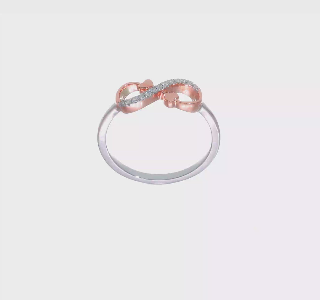 Anillo de Diamante en Forma de Corazones y El Infinito en Oro Blanco y Rosa de 14k