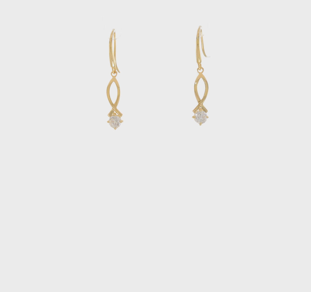 Pendientes Colgantes de Oro Amarillo de 14k con Zirconia Cúbica (CZ)