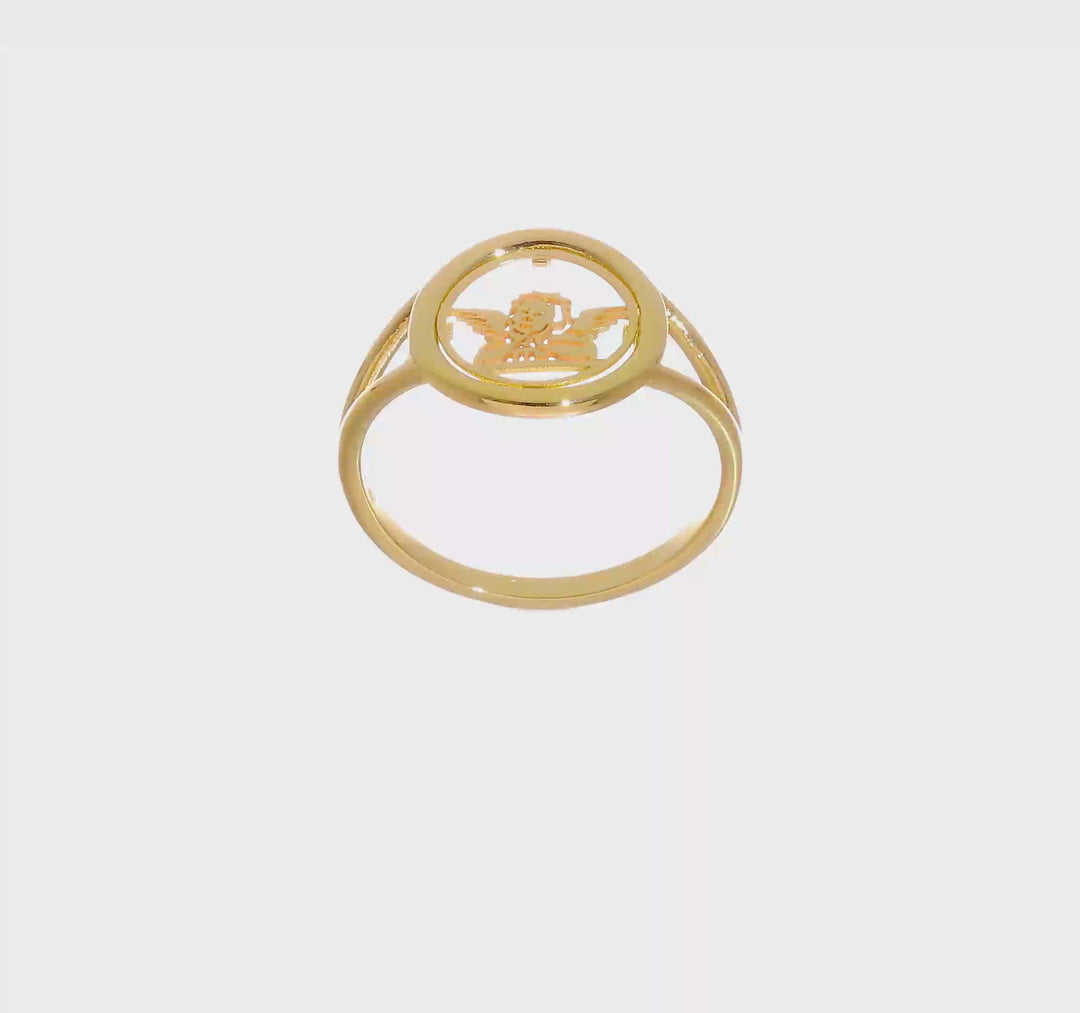 Anillo de Ángel Rafael en Círculo de Oro Amarillo Pulido de 14k