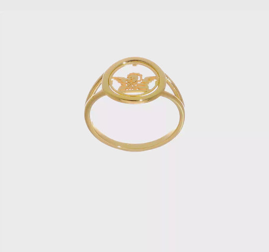 Anillo de Ángel Rafael en Círculo de Oro Amarillo Pulido de 14k