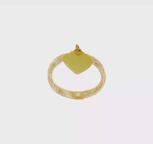 Anillo Corazón con Charm en Malla Trenzada de Oro Amarillo de 14k