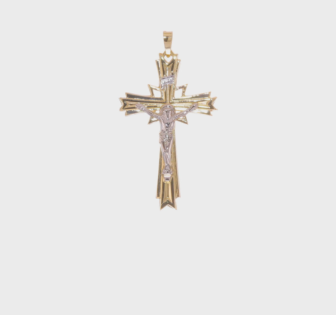 Colgante de Crucifijo INRI Estilo Elegante en Oro Macizo de 14k Bicolor Pulido