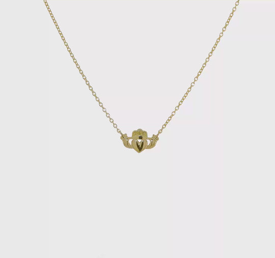 Collar de Oro Amarillo de 14K Pulido con Diseño Claddagh - 17 Pulgadas