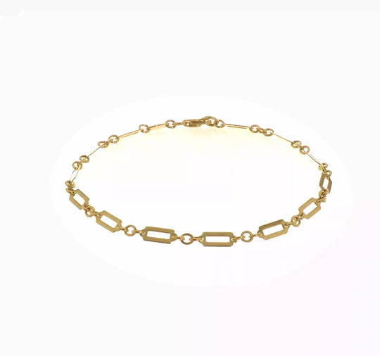 Pulsera 14K Oro Amarillo Pulido con Enlace Rectangular Fancy